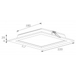 Downlight LED Cuadrado 220x220mm Blanco 25W, Corte 180x180mm. para Techos Lamas